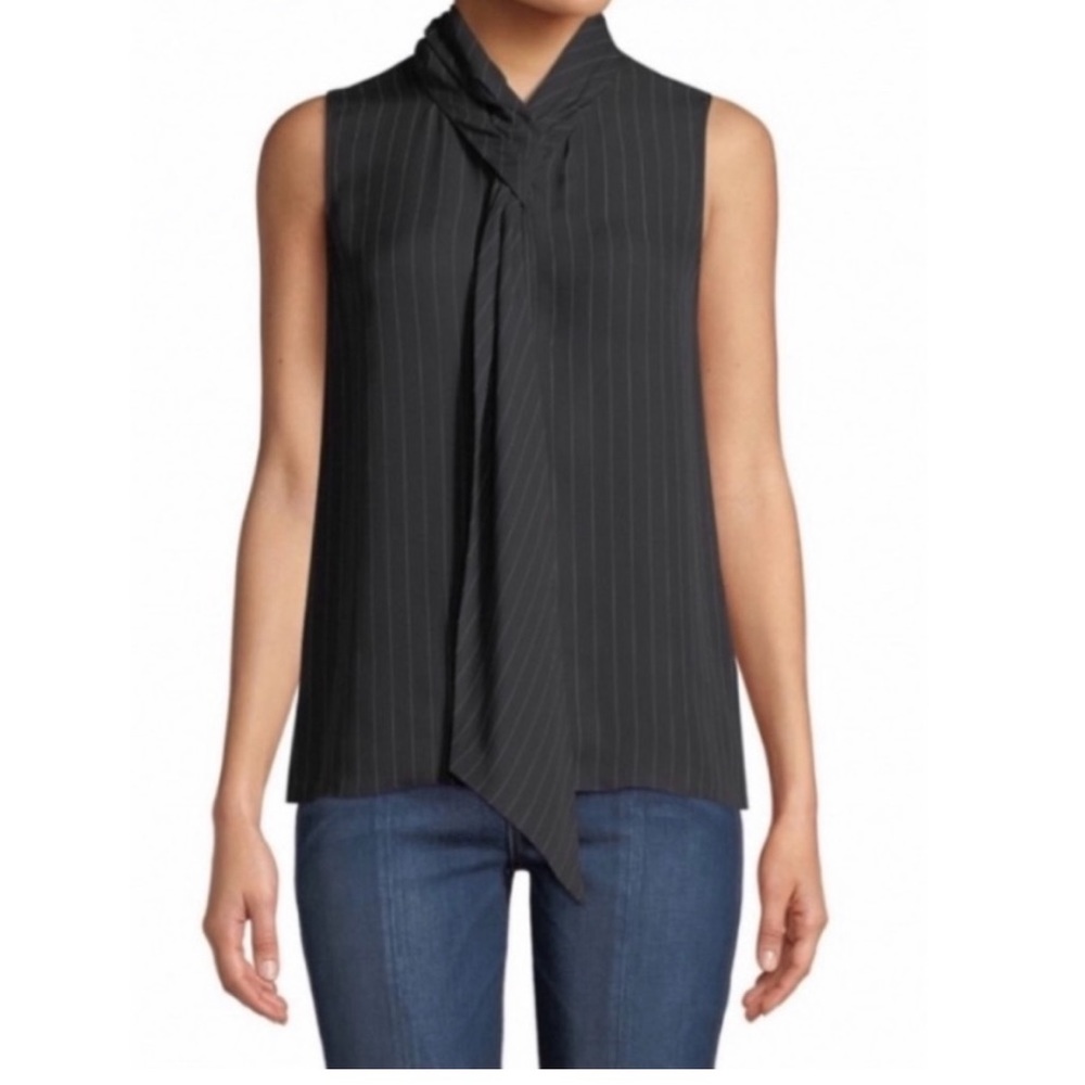 Theory 100% Silk Navy Pin Stripe Tank